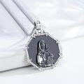 wholesale 925 Sterling Silver Saint Necklace Pendant with Onyx Stone and Cross Charm for Men Women Gifts Jewelry 48cm Chain Length -0-3