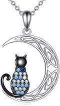 wholesale 925 Sterling Silver Moon & Cat Design with Blue and White Stones Pendant Necklace for Women-0-0