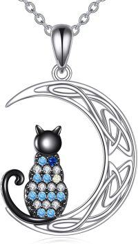 wholesale 925 Sterling Silver Moon & Cat Design with Blue and White Stones Pendant Necklace for Women-C-Celtic Knot Moon Cat