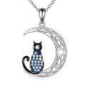 wholesale 925 Sterling Silver Cat Moon Pendant Necklace-0-0