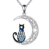 wholesale 925 Sterling Silver Cat Moon Pendant Necklace-C-Celtic Knot Moon Cat
