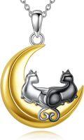 wholesale 925 Sterling Silver Crescent Moon with Cats Pendant Necklaces for Women Gifts-0-0