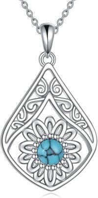 wholesale 925 Sterling Silver Teardrop Turquoise Flower Filigree Pendant Necklace for Women Girls-Daisy