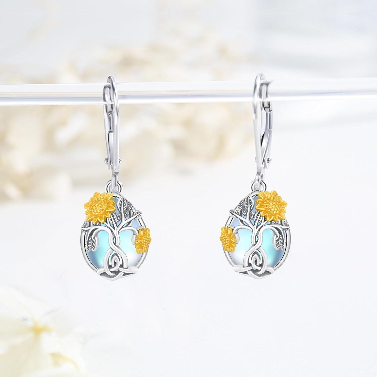 Sterling Silver Sunflower Earrings with Sunshine Dangle Drop for Women Girls Jewelry Gifts-0-3