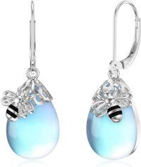 wholesale 925 Sterling Silver Honeybee Drop Earrings with Blue Opalite and Citrine Stone Elements-Moonstone