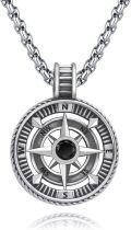 wholesale 925 Sterling Silver  Black Cubic Zirconia Compass Pendant Necklace -0-0
