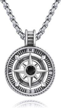 wholesale 925 Sterling Silver  Black Cubic Zirconia Compass Pendant Necklace -1-Black CZ Compass Necklace