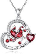 wholesale 925 Sterling Silver Red Bird and Heart Pendant Necklace for Women Girls Gifts-0-0