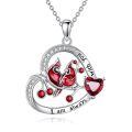 wholesale 925 Sterling Silver Red Bird and Heart Pendant Necklace for Women Girls Gifts-0-0