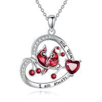 wholesale 925 Sterling Silver Red Bird and Heart Pendant Necklace for Women Girls Gifts-Cardinal