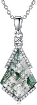 wholesale 925 Sterling Silver Kite Cut Green Moss Agate Pendant with White Topaz and Chain-0-0