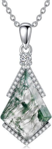 wholesale 925 Sterling Silver Kite Cut Green Moss Agate Pendant with White Topaz and Chain-Moss Agate 01