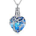 TOUPOP Sterling Silver Blue Crystal Hummingbird Tree Of Life Cremation Urn Necklace-0-0