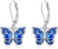 wholesale 925 Sterling Silver Blue Enamel Butterfly Drop Earrings-0-0