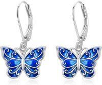 wholesale 925 Sterling Silver Blue Enamel Butterfly Drop Earrings-Butterfly