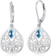 wholesale Sterling Silver 12 Birthstones Filigree Teardrop Leverback Earrings-March