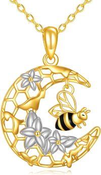 wholesale 925 Sterling Silver Moon & Bee Honeycomb Daisy Flower Pendant Necklace for Women -Bee necklace