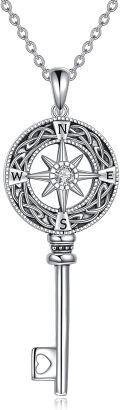 wholesale 925 Sterling Silver Key Pendant with Compass Design - Graduation & Friendship Talisman Necklaces Gifts for Her-0-0