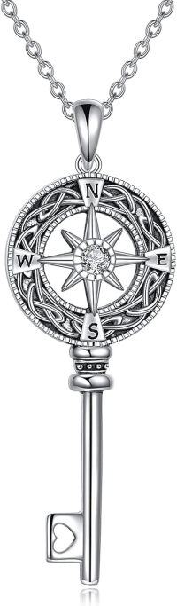wholesale 925 Sterling Silver Key Pendant with Compass Design - Graduation & Friendship Talisman Necklaces Gifts for Her-key