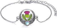 wholesale 925 Sterling Silver Celtic Knot Thistle Heart Bracelet with Stone, Scottish Flower Jewelry for Women & Men, 7.2 Chain, Gift Box-Scottish Thistle