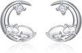 wholesale 925 Sterling Silver Fox on the Moon Stud Earrings with Cubic Zirconia for Women-0-0