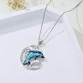wholesale 925 Sterling Silver Blue Crystal Dolphins Pendant Necklace Gifts for Women Girls Mom Girlfriend-0-4