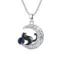 wholesale 925 Sterling Silver Moon Cat Star Pendant Necklace for Women Girls-0-0