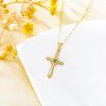 wholesale 14K Gold GME Simulated Emerald Cross Pendant Necklace, Adjustable Chain, Hypoallergenic, Gift Box-0-3