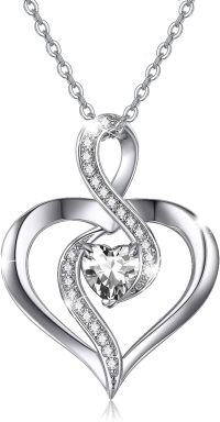 wholesale 925 Sterling Silver Birthstone Heart Necklace Infinity Love Pendant-Silver-04-Apr