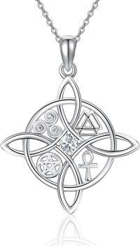 wholesale Sterling Silver Celtic Cross Witches Knot Pendant Necklace Amulet Gift-A-Birthstone-April-A-Birthstone-April