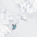 wholesale 925 Sterling Silver Butterfly Turquoise Inlay Leverback Drop Earrings-0-2