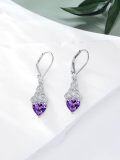 wholesale 925 Sterling Silver Heart Birthstone Celtic Knot Dangle Leverback Earrings-0-8