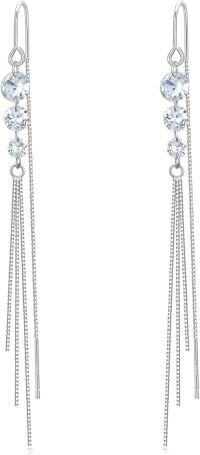 wholesale 925 Sterling Silver CZ Threader Earrings w/Flower & Butterfly Charm 3 Long-Crystal A