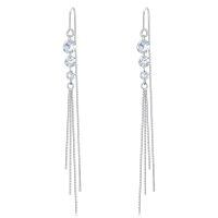 wholesale 925 Sterling Silver Crystal Drop Earrings White Gold Plated Long Tassel Chain-Crystal A