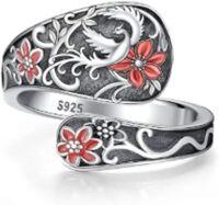 wholesale  Sterling Silver Adjustable Animal Spoon Ring Jewelry Gift for Women Men -Phoenix