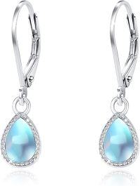 wholesale 925 Sterling Silver Opal Teardrop Leverback Earrings Hypoallergenic Gift-Moonstone Teardrop Earrings Sterling Silver