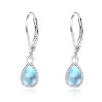 wholesale 925 Sterling Silver Opal Teardrop Leverback Earrings Hypoallergenic Gift-Moonstone Teardrop Earrings Sterling Silver