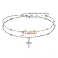 wholesale 925 Sterling Silver Faith Charm & Cross Anklet Bracelet Wholesale s for Women-Cross Faith