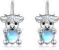 wholesale 925 Sterling Silver Highland Cow Leverback Earrings with Blue Heart Drop Dangle Jewelry for Women-0-0