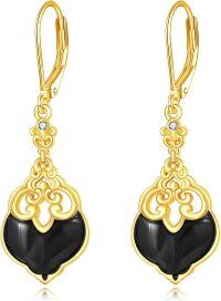 wholesale Gold-Plated 925 Sterling Silver Black Onyx Heart-Shaped Filigree Drop Earrings-Filigree-03