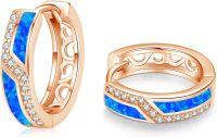 wholesale Sterling Silver Opal CZ Huggie Hoop Earrings for Women-A8-blue opal (cz rose gold hoop)