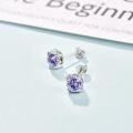 wholesale 925 Sterling Silver Purple Cubic Zirconia Stud Earrings 6mm Round Gemstone  for Women-0-6