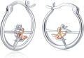 wholesale 925 Sterling Silver Ballet Dancer Huggie Hoop Earrings with Rose Gold Accents-0-0