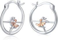 wholesale 925 Sterling Silver Ballet Dancer Huggie Hoop Earrings with Rose Gold Accents-B