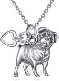 wholesale 925 Sterling Silver Pug Dog Heart Charm Pendant Necklace Gifts for Women Girls-S-Pug