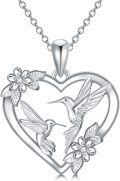 wholesale 925 Sterling Silver Heart-Shaped Hummingbird Pendant with Cubic Zirconias and Flowers Necklaces for Women-0-0