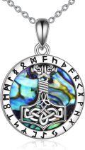 wholesale 925 Sterling Silver Viking Thor's Hammer Pendant with Runes and Abalone Shell Norse Jewelry for Men Women-0-0