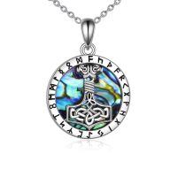 wholesale 925 Sterling Silver Viking Thor Hammer Mjolnir Rune Abalone Shell Pendant Necklace-viking mjolnir