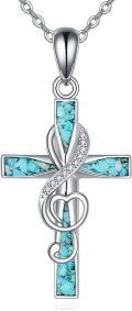 wholesale 925 Sterling Silver Turquoise Inlay Infinity Heart Cross Pendant Necklace for Women Girls Christian Gift 45cm Chain Length-0-5