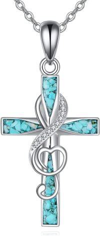 wholesale Sterling Silver Turquoise Cross Pendant Necklace Religious Jewelry Gifts-Music Note Cross